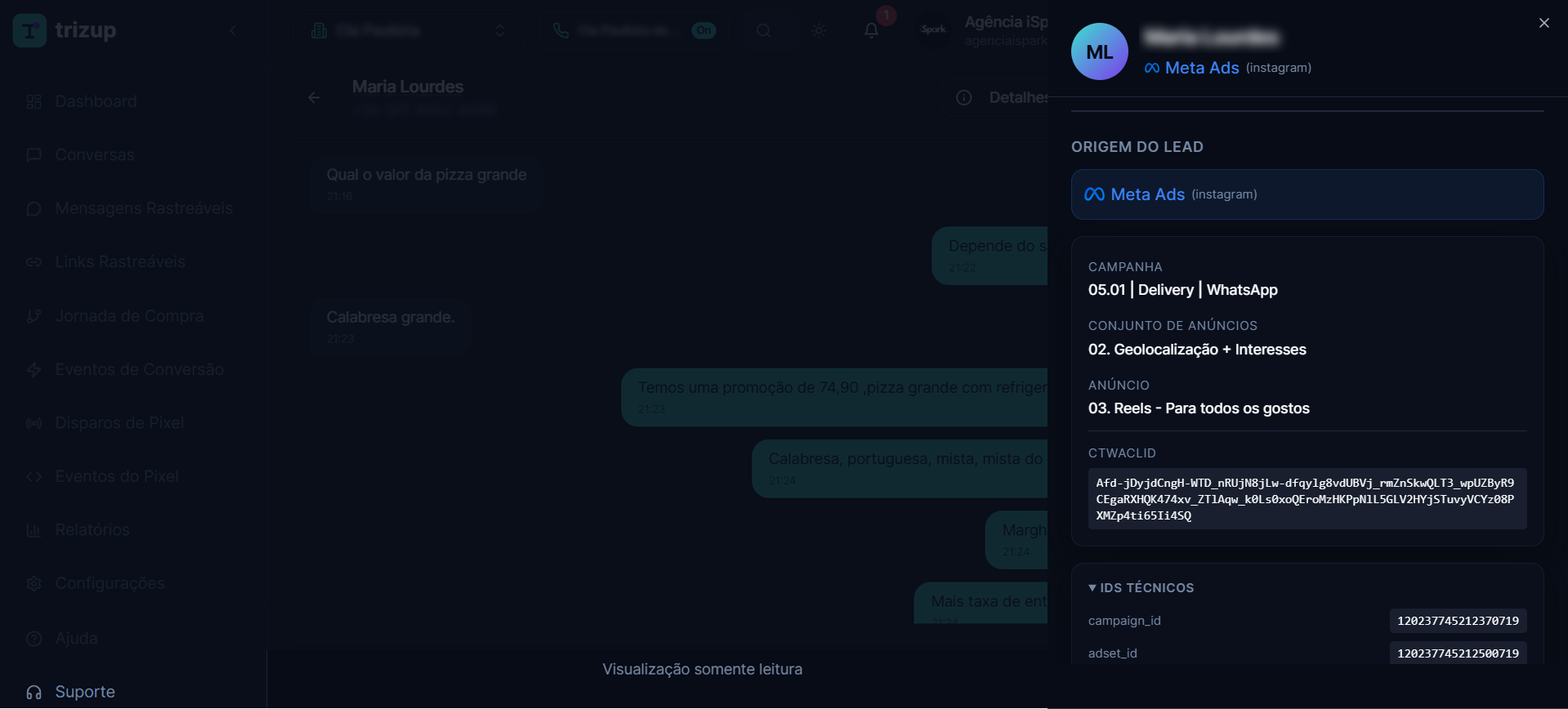 Auditoria de cada conversa